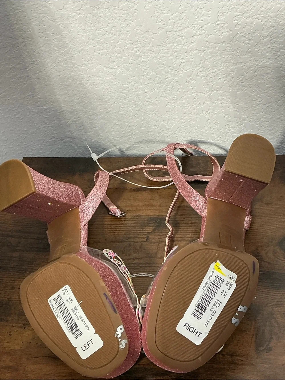 Copper Key Rose Pink Glitter Platform Sandals with Rhinestone Butterfly